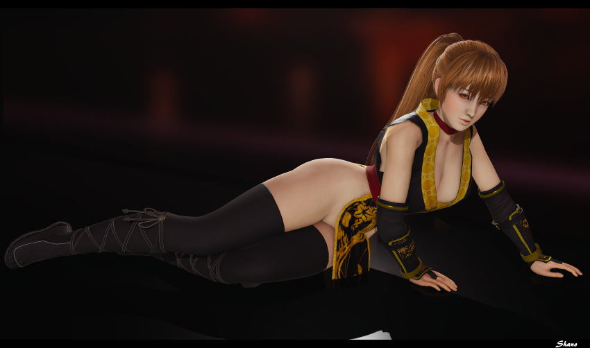 3d alternate_costume big_breasts choker cleavage dead_or_alive female female_only honey_select_2 kasumi_(doa) long_hair looking_at_viewer ninja ninja_clothes orange_hair ponytail pose posing shanodeshano studio_neo thick_thighs thighhighs