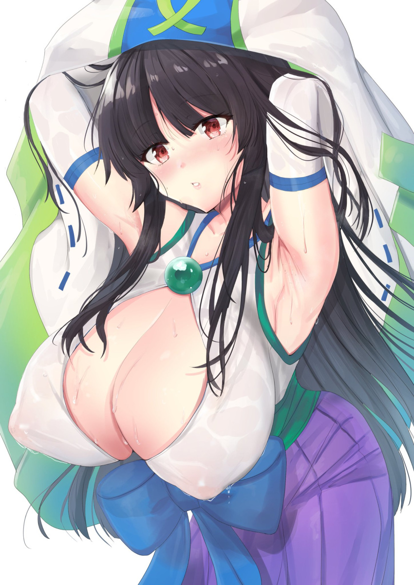 1girls armpits big_breasts black_hair breasts huge_breasts large_breasts long_hair massive_breasts nipple_bulge nipples puyo_puyo puyo_puyo_quest red_eyes yui_(msy1302mana)