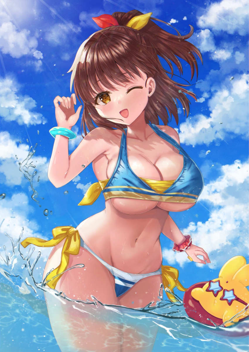 1girls arle_nadja ass beach big_ass big_breasts bikini breasts brown_eyes brown_hair carbuncle_(puyo_puyo) cleavage compile cute large_breasts madou_monogatari one_eye_closed open_mouth open_smile ponytail puyo_puyo ribbon sega short_hair sunglasses swimsuit thick_thighs thighs wink yui_(msy1302mana)