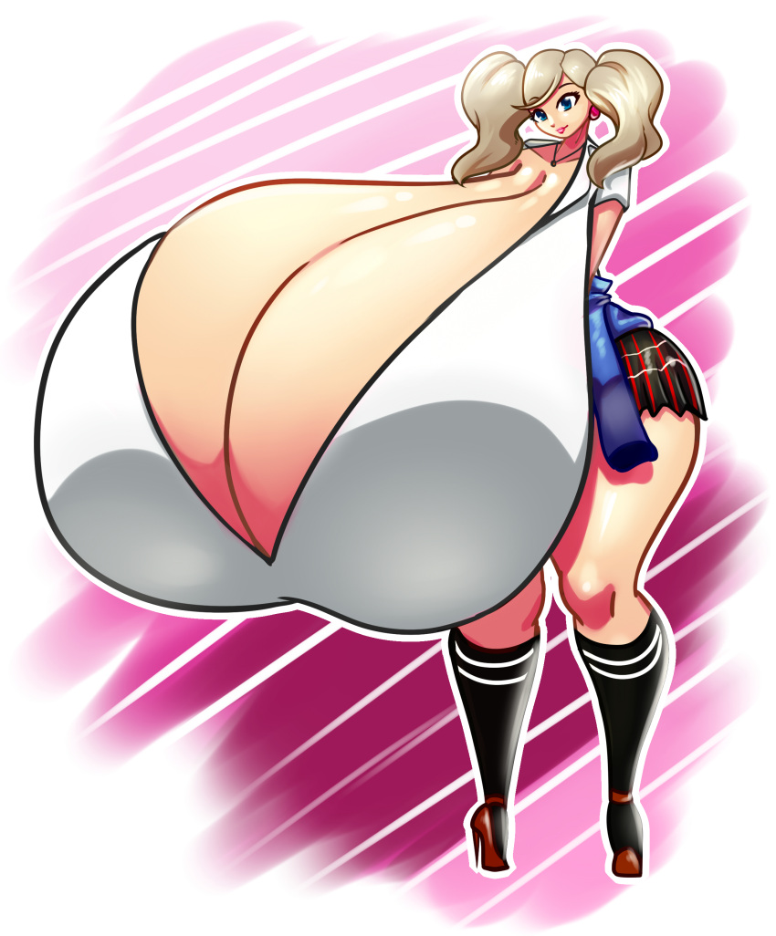 1girls ann_takamaki badonkadonks big_ass breasts_bigger_than_head breasts_bigger_than_torso bursting_breasts enormous_breasts huge_ass hyper hyper_breasts persona persona_5 schnauzercito skirt tagme thick_thighs