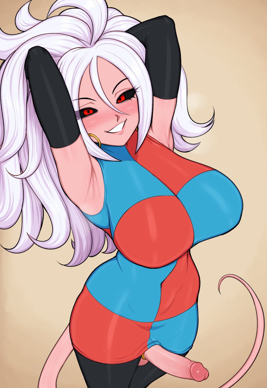 1futa 2020 afrobull android_21 arms_behind_back balls big_breasts big_penis bio-android_(dragon_ball) black_sclera bottomless breasts clothed clothing cock_ring dark_persona dragon_ball dragon_ball_fighterz erect_penis erection erection_under_clothes flushed futa_only futanari hi_res high-angle_view highres humanoid humanoid_penis large_breasts large_penis long_hair looking_at_viewer majin majin_android_21 mostly_clothed penis penis_out pink_penis pink_skin pointy_ears red_eyes seductive_smile shounen_jump smile solo solo_futa standing tail thick_legs thick_thighs thighhighs thighs vomi_(cosplay) white_hair