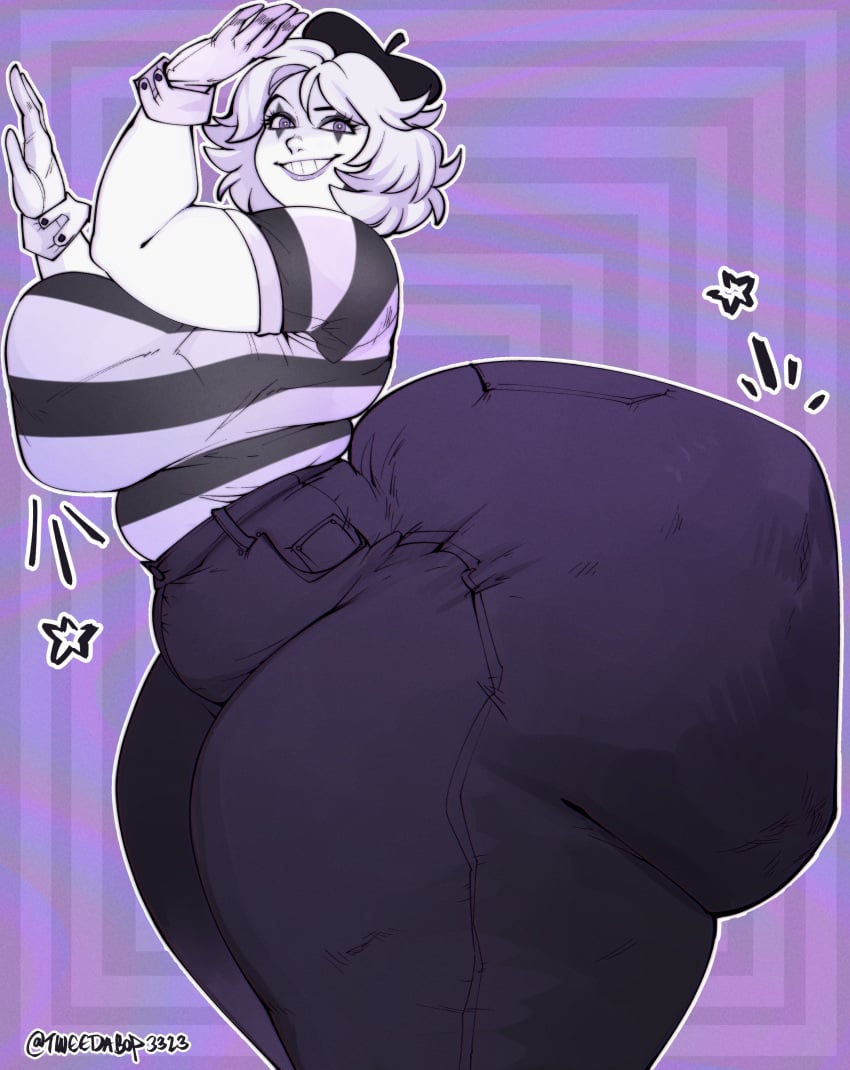 1girls ass_bigger_than_head ass_bigger_than_torso big_breasts gigantic_ass high_waisted_pants huge_ass huge_breasts hyper hyper_ass jeans looking_at_viewer massive_ass mime mime_girl pants solo_female tagme tweedabop