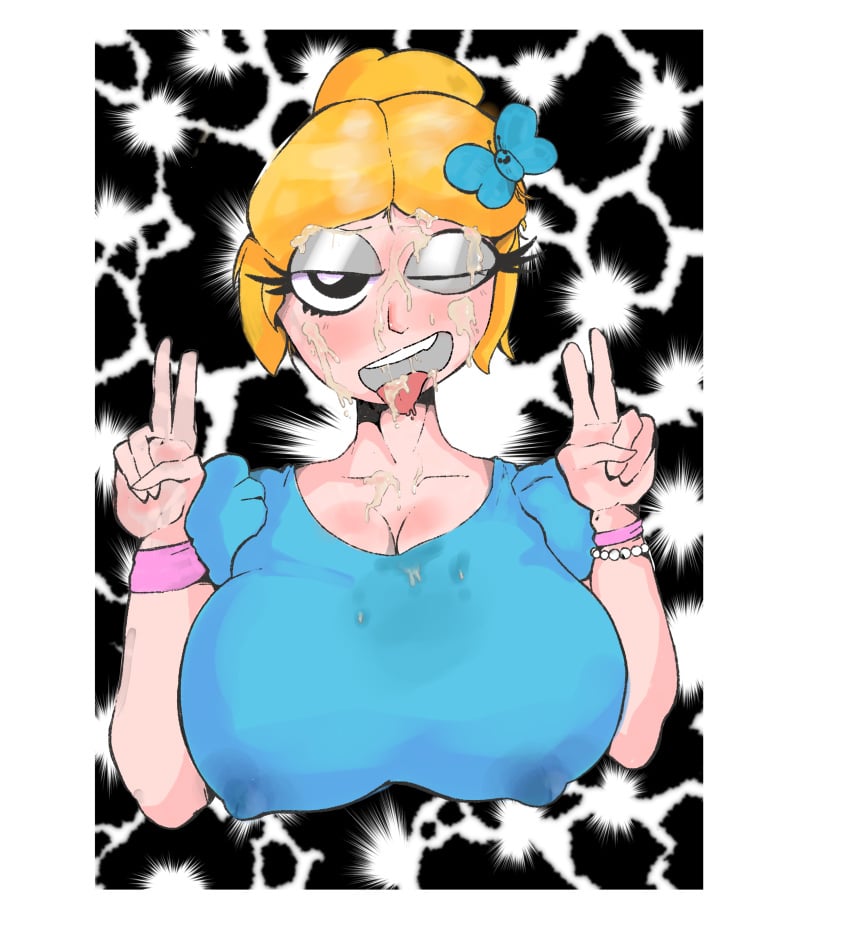 ahe_gao big_breasts big_nipples blonde_female brawl_stars breasts bukkake cum cum_in_mouth cum_on_breasts cum_on_face nipples open_mouth piper_(brawl_stars) simple_background un_weon white_body white_skin yellow_hair