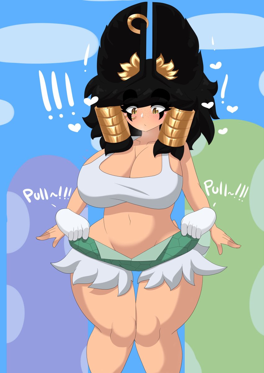 1girls amelia-raevert amelia_raevert animal_ears assisted_exposure big_breasts black_hair breasts busty cleavage clothing cosplay crop_top daisy_dukes disembodied_hands ear_piercing earrings female freckles huge_breasts koopa_girl large_breasts light-skinned_female light_skin mario_(series) mistpirit no_panties open_shorts outdoors piercing pulling_down_shorts shorts solo super_mario_bros. thick_thighs wide_hips