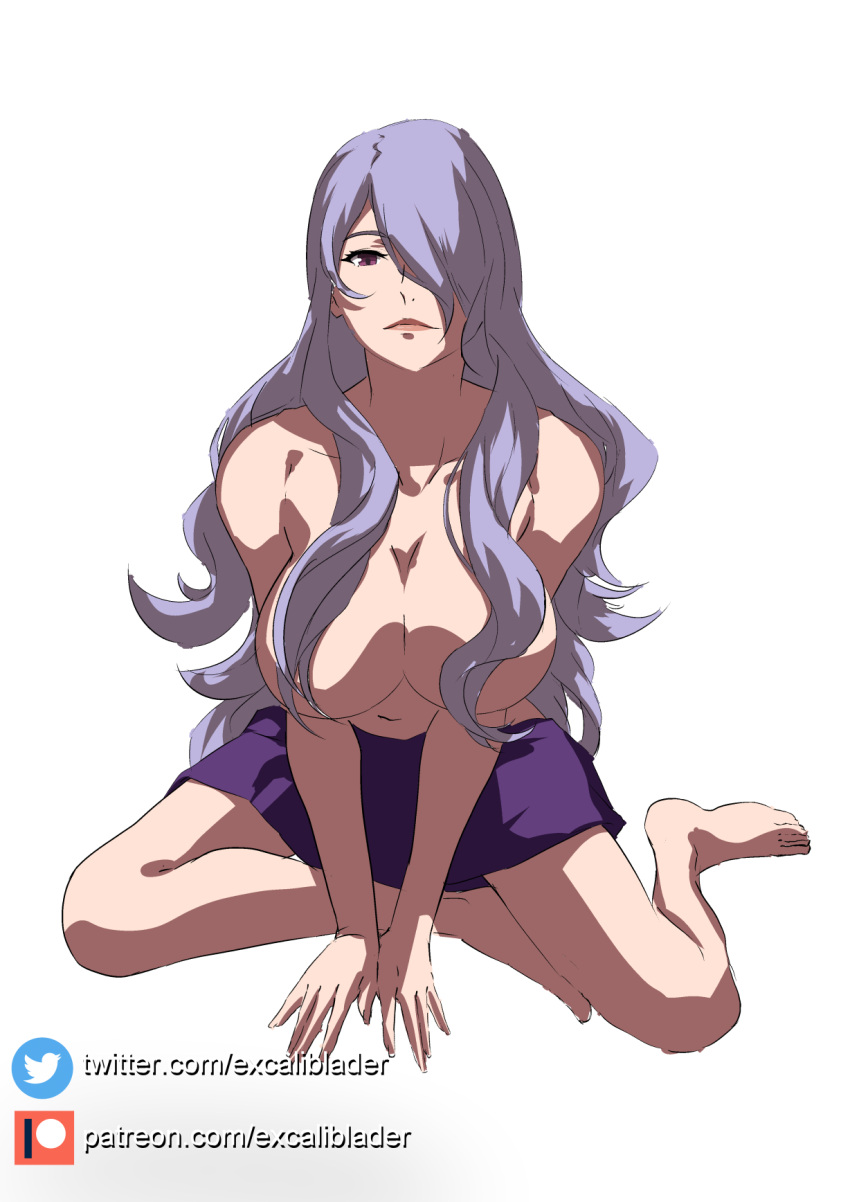 1girls big_breasts camilla_(fire_emblem) cleavage excaliblader fire_emblem fire_emblem_fates hair_over_breasts hair_over_one_eye long_hair nintendo purple_hair solo topless