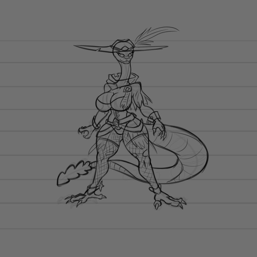 arsfromnowhere_(artist) big_breasts cobra cowboy cowboy_hat curvy furry gun huge_breasts monster monster_girl serpentine sketch snake snake_girl snake_tail thick wide_hips wild_west
