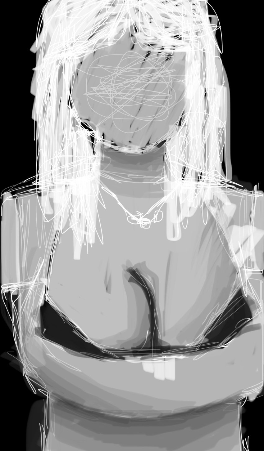 big_breasts black_and_white bra breasts cleavage drawing drawn dressed faceless faceless_character faceless_female handdrawn low_cut_shirt low_cut_top monochrome no_face original_artwork original_character shirt