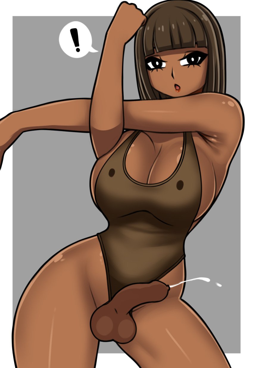 1futa 2d 2d_artwork areolae athletic athletic_female athletic_futa bangs big_breasts bob_cut breasts breasts_out bretta_(capydiem) brown_eyes brown_hair busty cum dark-skinned_futa dark_skin female foreskin futa_focus futanari hourglass_figure intersex large_breasts navel nipples original original_character penis penis_out pinup pinup_pose saberrung short_hair uncircumcised wide_hips
