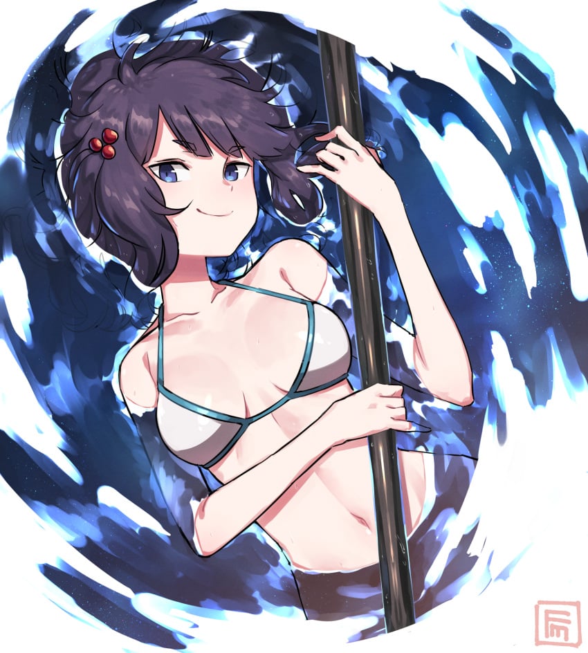 1girls bare_arms bare_belly bare_chest bare_hands bare_hips bare_midriff bare_navel bare_shoulders bare_skin belly belly_button bikini bikini_only bikini_top blue_eyes blue_eyes_female breasts closed_mouth_smile collarbone elbows exposed_arms exposed_belly exposed_chest exposed_hips exposed_midriff exposed_navel exposed_shoulders exposed_skin eyebrows_visible_through_hair fate/grand_order fate_(series) female female_focus female_only fingers fumato half_submerged halterneck head_tilt high_resolution highres hourglass_figure katsushika_hokusai_(fate) katsushika_hokusai_(swimsuit_saber)_(fate) lean_figure long_hair looking_at_viewer midriff narrow_waist navel partially_submerged partially_submerged_legs petite petite_body petite_breasts petite_female petite_girl petite_tits purple_eyebrows purple_hair purple_hair_female shoulders slender_body slender_waist slim_waist small_breasts smile smiley_face smiling smiling_at_viewer smirk solo string_bikini submerged_feet submerged_legs swimsuit swimwear tilted_head upper_body water wide_hips