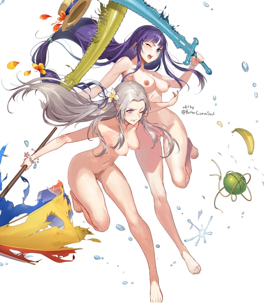 altina_(fire_emblem) altina_(summer)_(fire_emblem) bettercommsoul completely_nude edelgard_von_hresvelg edelgard_von_hresvelg_(summer) female female_only fire_emblem:_radiant_dawn fire_emblem:_three_houses fire_emblem_heroes nude_female nude_filter