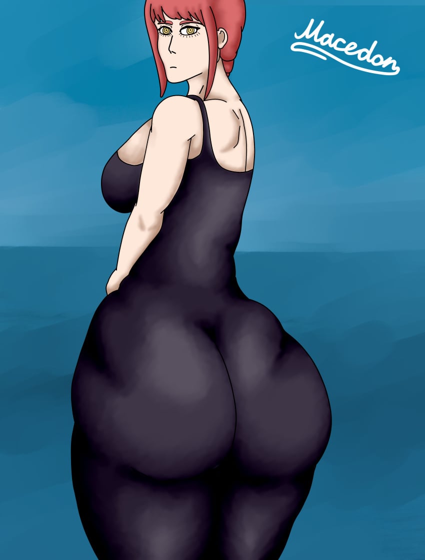 ass ass ass_focus back back_view backboob big_ass big_breasts big_breasts big_breasts big_butt breasts breasts butt_focus chainsaw_man female female_focus female_only macedon makima_(chainsaw_man) massive_ass massive_butt massive_tits milf plump_ass red_hair skirt thick thick_ass thick_butt thick_thighs