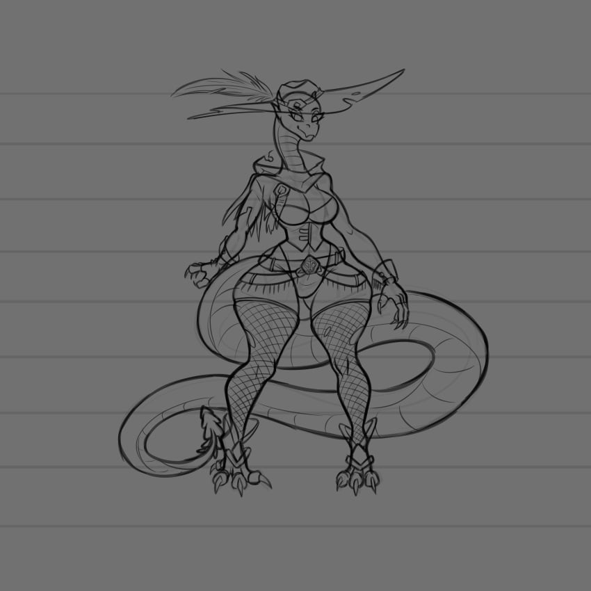 arsfromnowhere_(artist) big_breasts cobra cowboy cowboy_hat curvy furry gun huge_breasts monster monster_girl serpentine sketch snake snake_girl snake_tail thick wide_hips wild_west