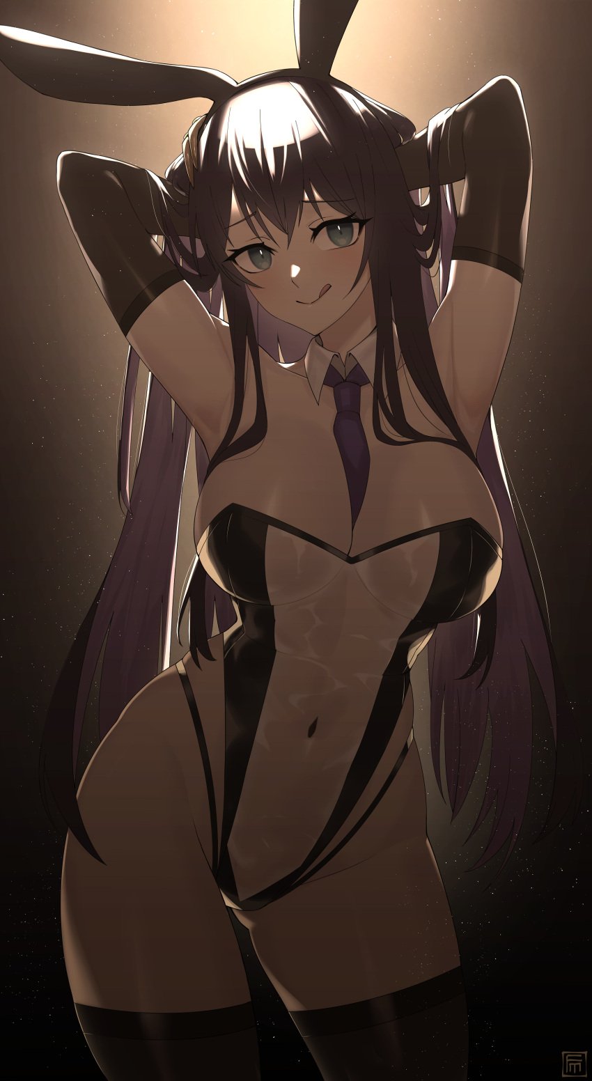 1girls arm_gloves armpits bare_armpits bare_chest bare_hips bare_shoulders bare_skin bare_thighs belly belly_button bewitching_thighs big_breasts black_arm_gloves black_bunny_ears black_elbow_gloves black_gloves black_hair black_hair_female black_leggings black_legwear black_necktie black_stockings black_thigh_highs black_thighhighs blue_eyes blue_eyes_female breasts bunny_ears bunnygirl bunnygirl_outfit busty busty_female busty_girl child_bearing_hips cleavage closed_mouth_smile collar collarbone curvaceous curvaceous_body curvaceous_female curvaceous_figure curvaceous_hips curvy curvy_body curvy_female curvy_figure curvy_hips dark_background elbow_gloves elbows exposed_armpits exposed_chest exposed_hips exposed_shoulders exposed_skin exposed_thighs female female_focus female_only fertile_hips fumato gloves gradient_background groin hair_between_eyes hand_behind_head hands_behind_head head_tilt high_resolution highres hourglass_figure large_breasts lean_figure leggings legwear long_hair looking_at_viewer midriff narrow_waist navel necktie original original_art original_artwork original_character over-kneehighs plump_breasts shoulders simple_background slender_body slender_waist slim_waist smile smiley_face smiling smiling_at_viewer smirk solo standing stockings thick_thighs thigh_gap thigh_highs thighhighs thighs tilted_head tongue tongue_out upper_body white_collar wide_hips