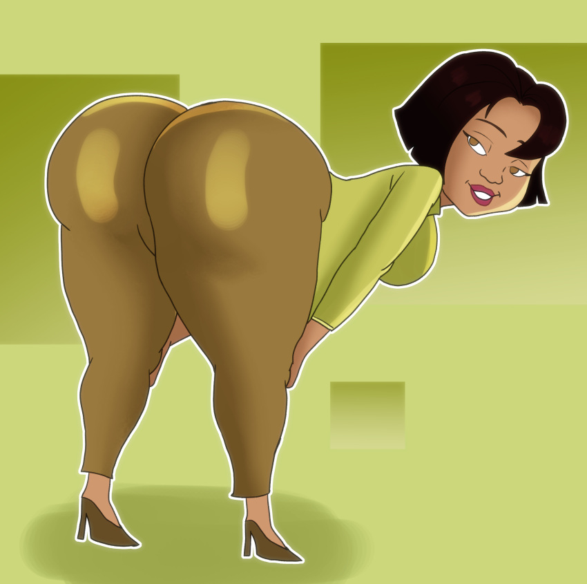 1girls bent_over big_ass big_breasts big_butt brown_hair clothed clothing dark-skinned_female dark_skin darkleon disney huge_ass huge_butt looking_back mature_female milf mother the_proud_family the_proud_family:_louder_and_prouder thick_thighs trudy_proud wide_hips