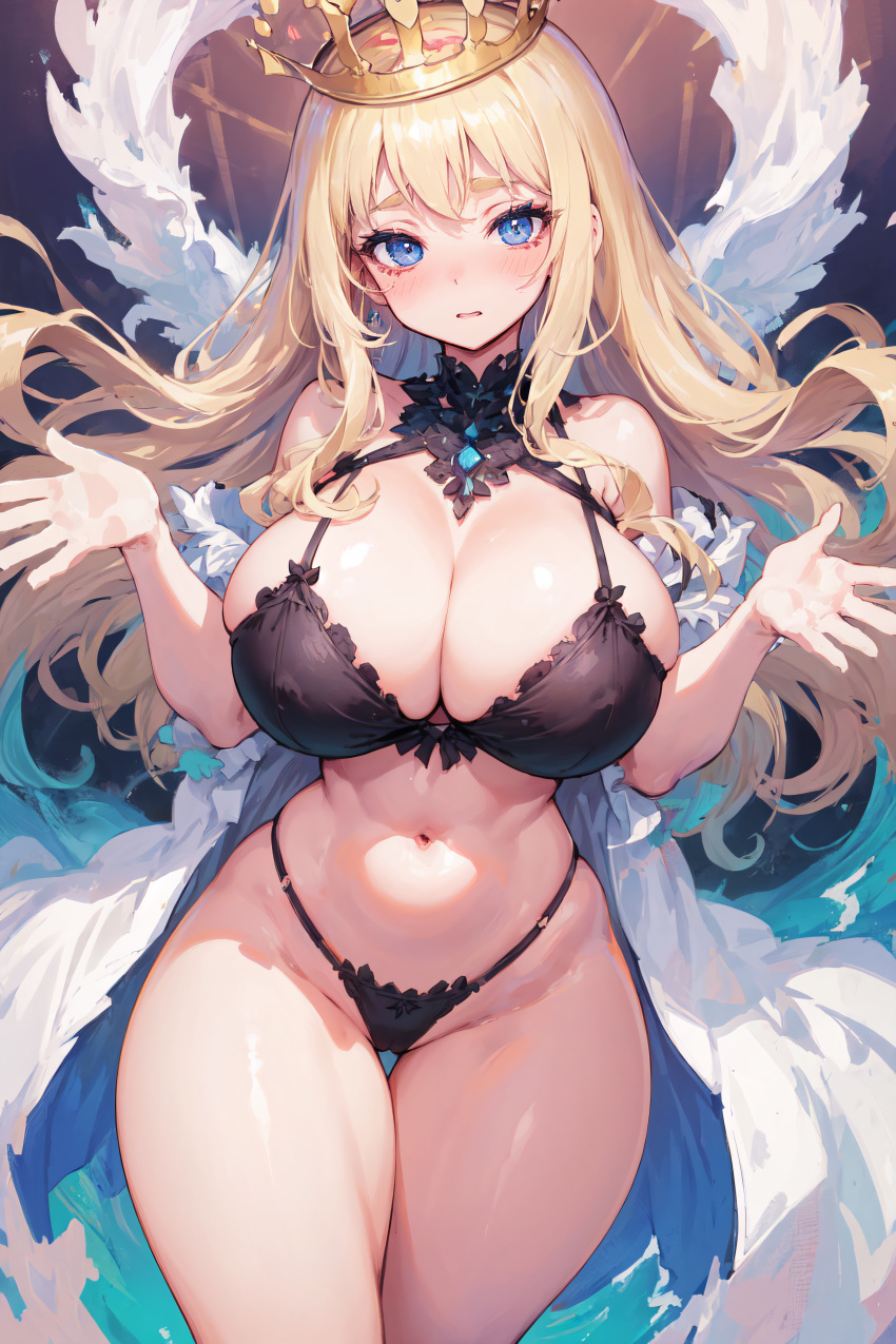 1girls ai_generated black_lingerie curvaceous curvy_body curvy_female curvy_figure female_focus female_only golden_crown high_resolution highres lingerie long_hair seductive_look solo solo_female solo_focus stable_diffusion underwear