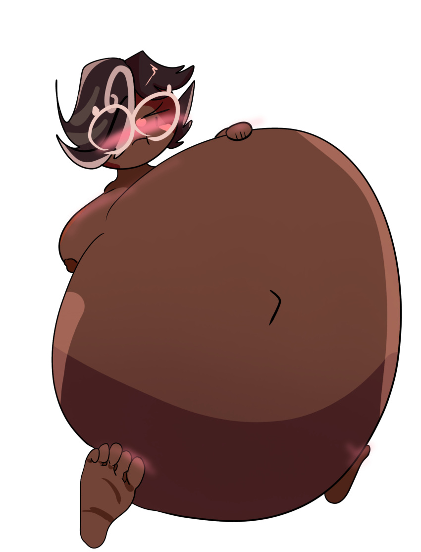 1boy artist_request blush brown_hair brown_skin cookie_run espresso_cookie fat_belly fat_man feet tagme