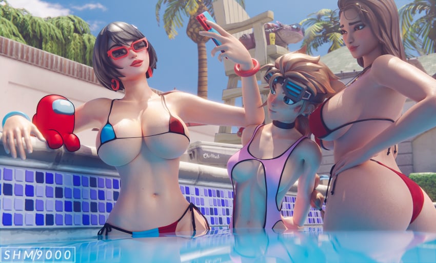 3d 3girls absurd_res among_us bikini boardwalk_ruby_(fortnite) breasts evie_(fortnite) female female_only fortnite hi_res large_breasts light-skinned_female light_skin phone pool ruby_(fortnite) sunglasses superhentaimaster9000 swimsuit sylvie_(fortnite) tinted_eyewear water