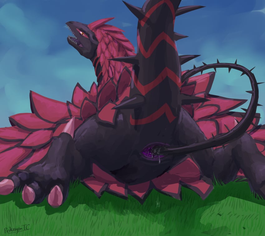 black_rose_dragon cloaca dragon female feral looking_at_viewer masturbation presenting rear_view rose vine vines yu-gi-oh!