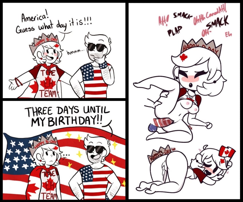 1boy 1girls america_(egobuzz) american_flag canada_(countryhumans) canada_(egobuzz) comic countryhumans countryhumans_girl cum_in_partner_pussy female giidenuts heart male original partners partners_fucking penetration simple_background source_request tagme tongue_out united_states_of_america_(countryhumans) white_background