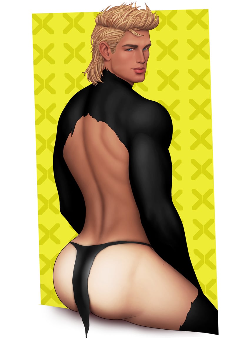 alex_summers alternate_costume ass back_muscles butt drawnpr0n havok looking_at_viewer looking_back male male_only marvel muscles muscular muscular_male tanlines thong underwear underwear_only x-men