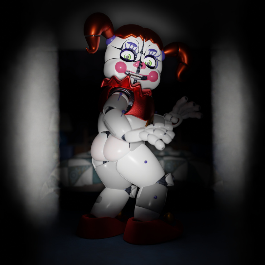 3d 3d_(artwork) ass baby_(fnafsl) blender blender_(software) canon_appearance circus_baby circus_baby_(fnaf) circus_baby_(original) five_nights_at_freddy's five_nights_at_freddy's:_sister_location footwear full_color green_eyes looking_at_viewer m0nk3y pink_cheeks pink_lipstick red_hair scottgames solo solo_female white_body white_skin