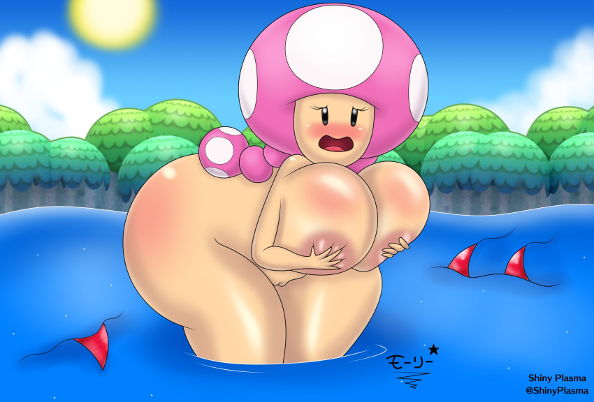 2023 alternate_version_available ass blush bra_removed breasts covering_breasts embarrassed embarrassed_nude_female enf female female_only huge_ass huge_breasts lake mar10_day mario_(series) nintendo nude nude_female open_mouth panties_removed pussy super_mario_bros. superstarplasma toadette wardrobe_malfunction