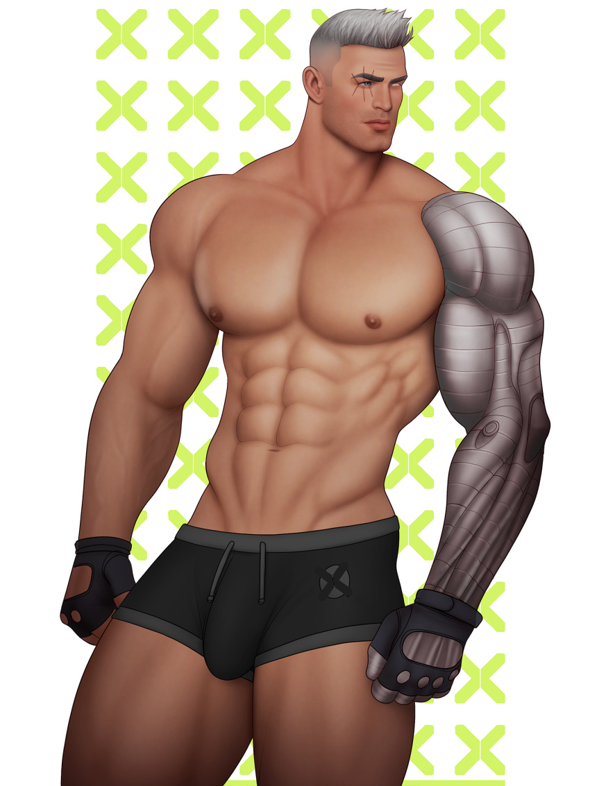 abs biceps big_bulge bulge bulging_biceps cable_(x-men) drawnpr0n flaccid huge_bulge male male_only marvel muscles muscular muscular_male nathan_summers pecs robotic_arm smooth_chest smooth_skin solo solo_male thick_thighs underwear underwear_only x-men