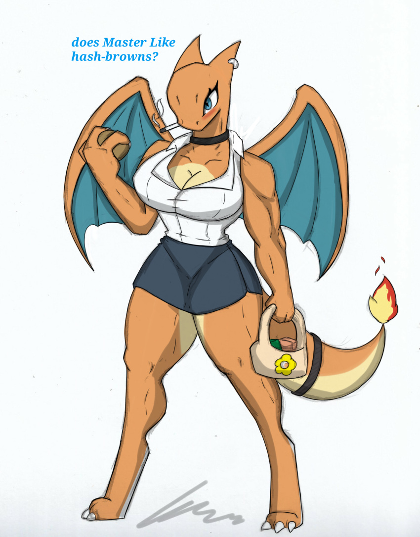 anthro blue_eyes charizard choker dragon dragon_girl female female_focus female_only muscular muscular_female nintendo pace-maker pokémon_(species) pokemon pokemon_(species) thick_thighs