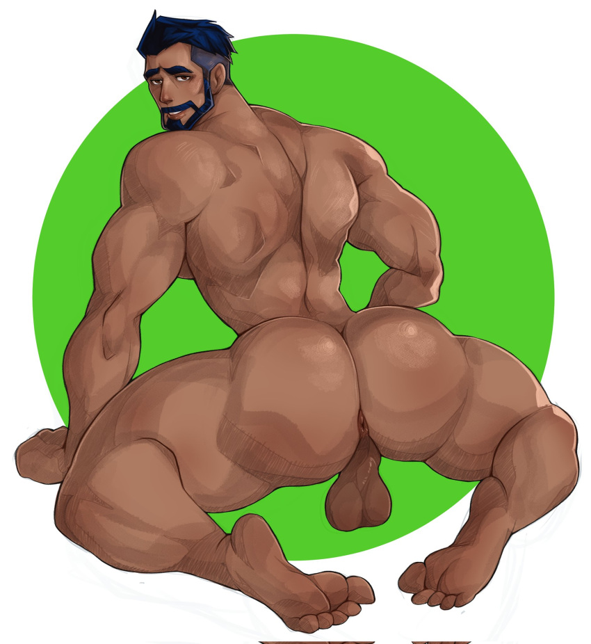 1boy anus ass ass_focus balls beard dark-skinned_male dark_skin feet gay generator_rex green_background hair looking_at_viewer looking_back male male_only muscular_male rex_salazar solo solo_focus solo_male tagme thick_thighs white_background yozorac1