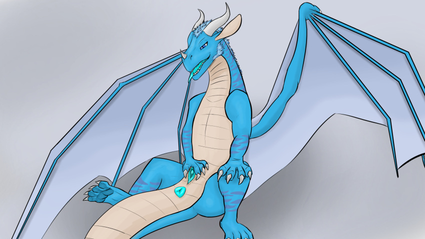 anus blue_body blue_eyes dragon feral fur hi_res male markings pawpads paws puffy_anus scalie simple_background slit solo spread_legs spread_slit spreading squeed2115 striped_markings stripes tongue tongue_out wings zyndrahr