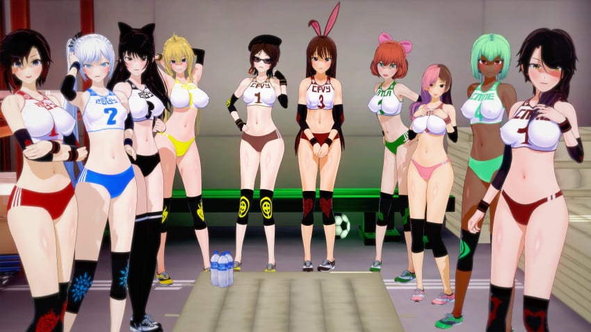 10girls 3d 3d_(artwork) 6+girls arm_behind_head armpits arms_behind_head big_breasts black_hair blake_belladonna blush breast_hold brown_eyes brown_hair bunny_ears busty cinder_fall coco_adel crossed_arms dark-skinned_female emerald_sustrai extremesoda female_only green_hair hair_ribbon hand_on_hip hands_on_own_chest heterochromia hi_res jpg large_breasts long_hair looking_at_viewer medium_breasts midriff multiple_girls navel neo_(rwby) penny_polendina pink_eyes pink_hair png posing ruby_rose rwby sensual shorts small_breasts smile sportswear sunglasses take_your_pick tinted_eyewear velvet_scarlatina voluptuous weiss_schnee yang_xiao_long