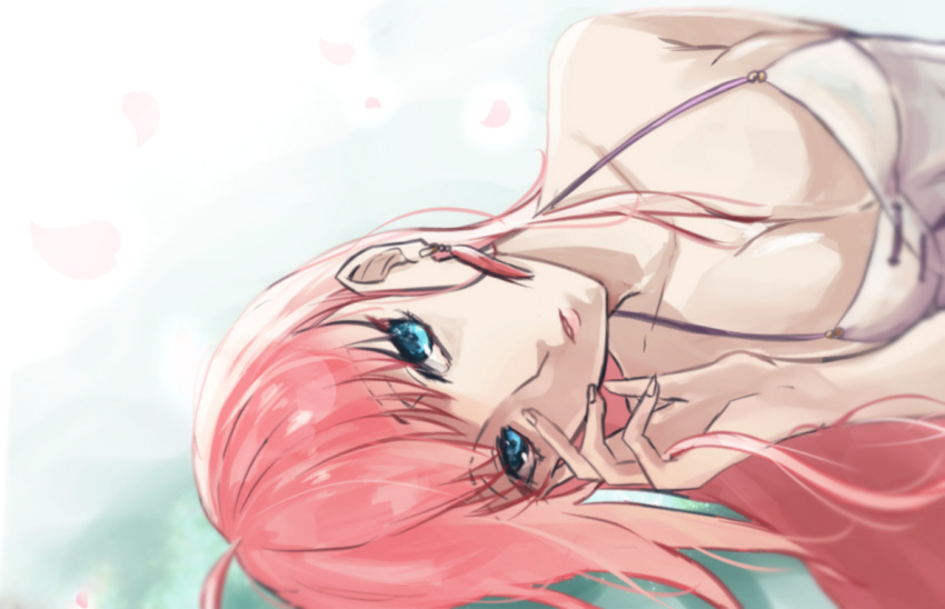 alternate_costume aqua_eyes big_breasts blue_eyes cleavage female female_only gintama hair_down kouka_(gintama) long_hair looking_at_viewer milf on_side orange_hair pink_hair pixiv_id_3436452 single_earring solo upper_body