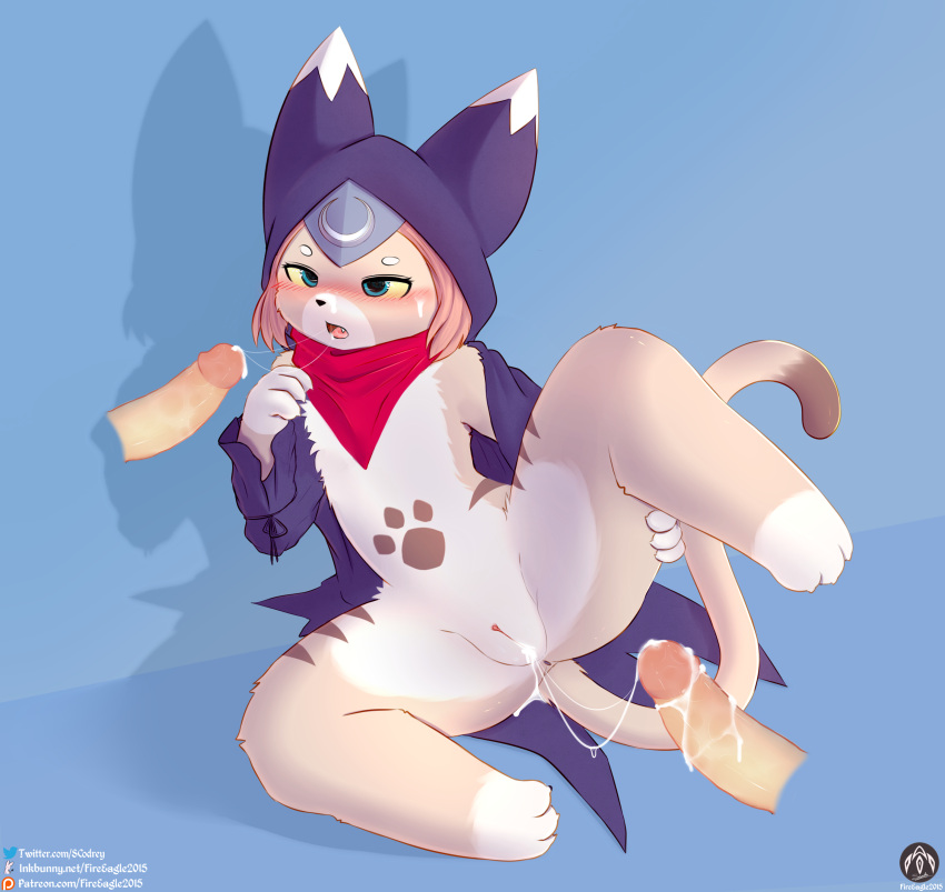 absurd_res anthro blush bodily_fluids capcom clothed clothing coat cum cum_in_mouth cum_in_pussy cum_inside cum_on_body cum_string domestic_cat duo fangs felid feline felis fellatio felyne female feral genital_fluids genitals hi_res hoodie leg_grab lying lynian male male/female mammal monster_hunter monster_hunter_stories_2:_wings_of_ruin open_mouth oral penetration penile penis pussy scarf senz sex sitting spread_legs spreading teeth text thigh_grab topwear tsukino_(monster_hunter_stories)