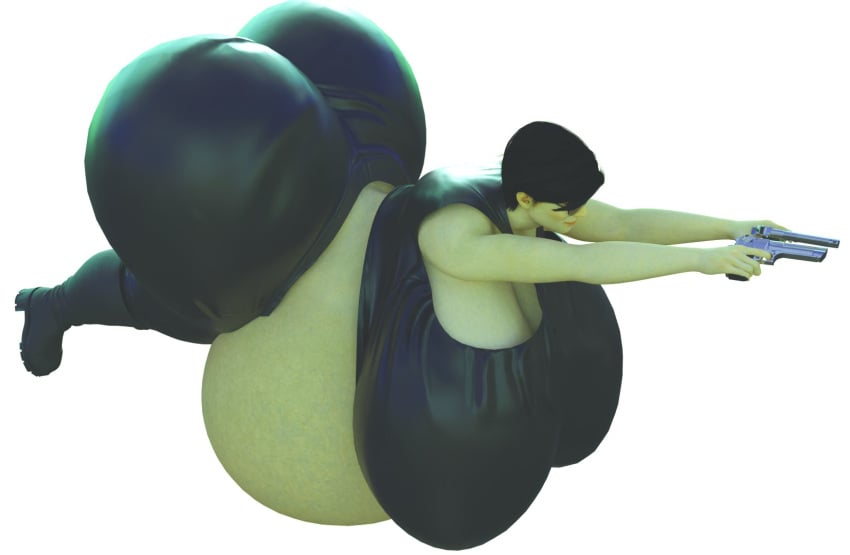 3d bad_anatomy black_hair fat guns_akimbo huge_ass huge_belly huge_breasts jackd22 pregnant the_matrix trinity_(the_matrix)