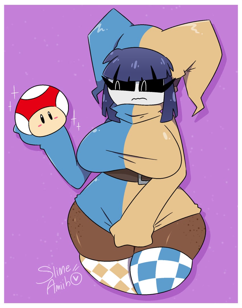 1girls big_breasts bimbo breasts dark-skinned_female dark_skin duomi_(kalmoire) fan_character female freckles mario_(series) mask mushroom nintendo power_up shy_gal slime_amiibo super_mario_bros. thick_thighs video_games wide_hips