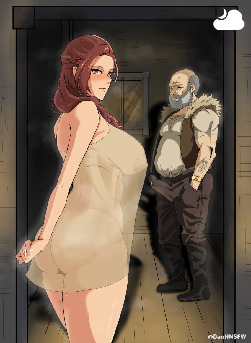 big_ass big_breasts big_penis blush cheating cheating_(relationship) cheating_wife cuck cuckold danhnsfw doorway imminent_cheating imminent_sex looking_at_viewer looking_back netorare ntr original original_character pov see-through_clothing standing_in_doorway thick_thighs wedding_ring wet wet_pussy