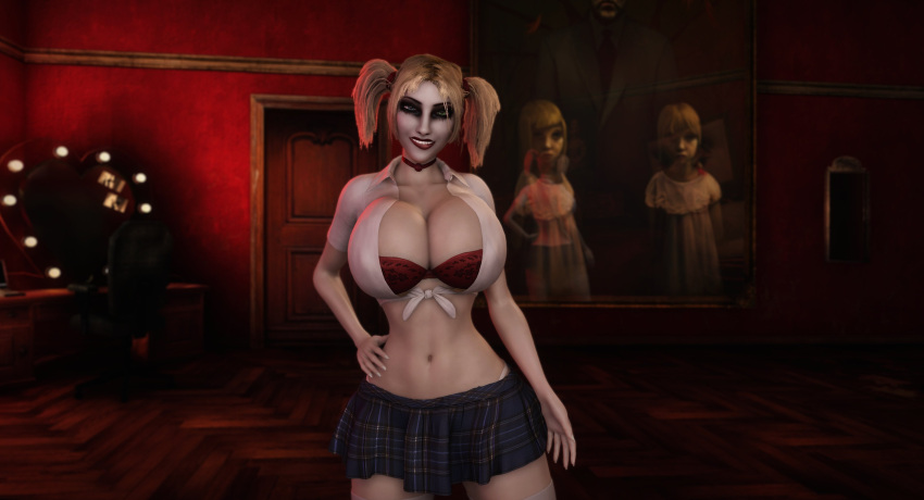 1girls 3d 3d_(artwork) alternate_breast_size big_breasts biting_lip biting_own_lip blonde_female blonde_hair bra choker eyeshadow female hand_on_hip heterochromia jeanette_voerman knotted_shirt large_breasts makeup malkavian pale-skinned_female pale_skin plaid_skirt red_bra red_choker running_mascara runny_makeup sole_female solo solo_female tied_shirt twintails vaako vampire vampire_girl vampire_the_masquerade vampire_the_masquerade_bloodlines virtamate whale_tail