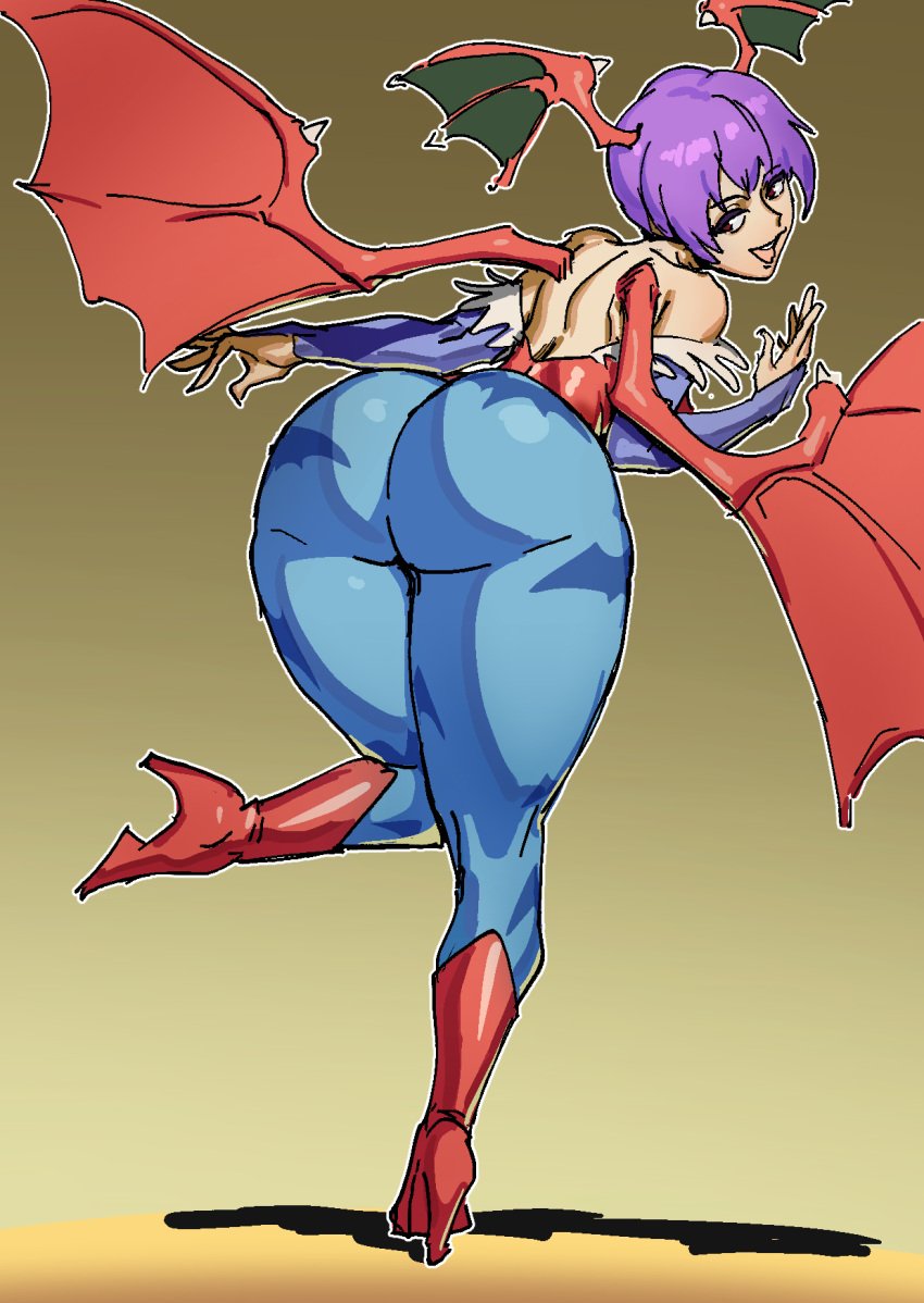 1girls ass ass_focus bathsalts1 darkstalkers female female_only huge_ass lilith_aensland pink_hair solo succubus tagme