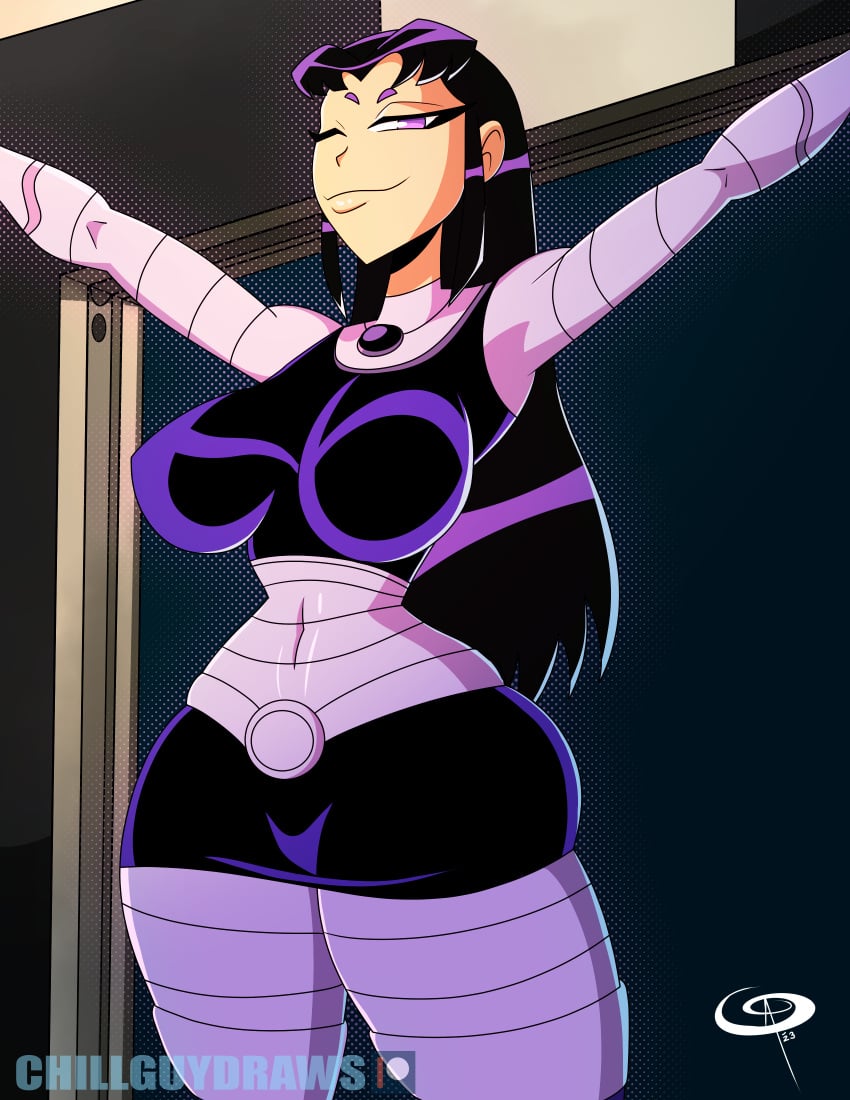 1girls big_breasts black_hair blackfire breasts cartoon_network dc dc_comics frostbiteboi komand'r large_breasts looking_at_viewer purple_eyes solo teen_titans thighs warner_brothers wide_hips