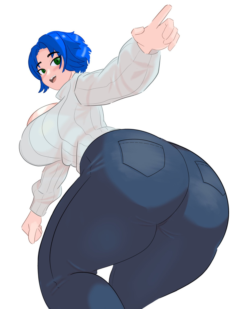 big_ass blue_hair boobs breasts huge_ass jeans looking_at_viewer looking_back rodgewp tagme