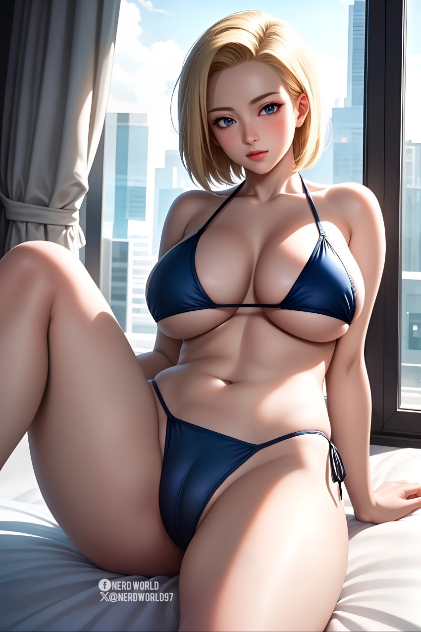 ai_generated android_18 big_breasts bikini blonde_hair dragon_ball nerdworld97 thick_thighs waifu