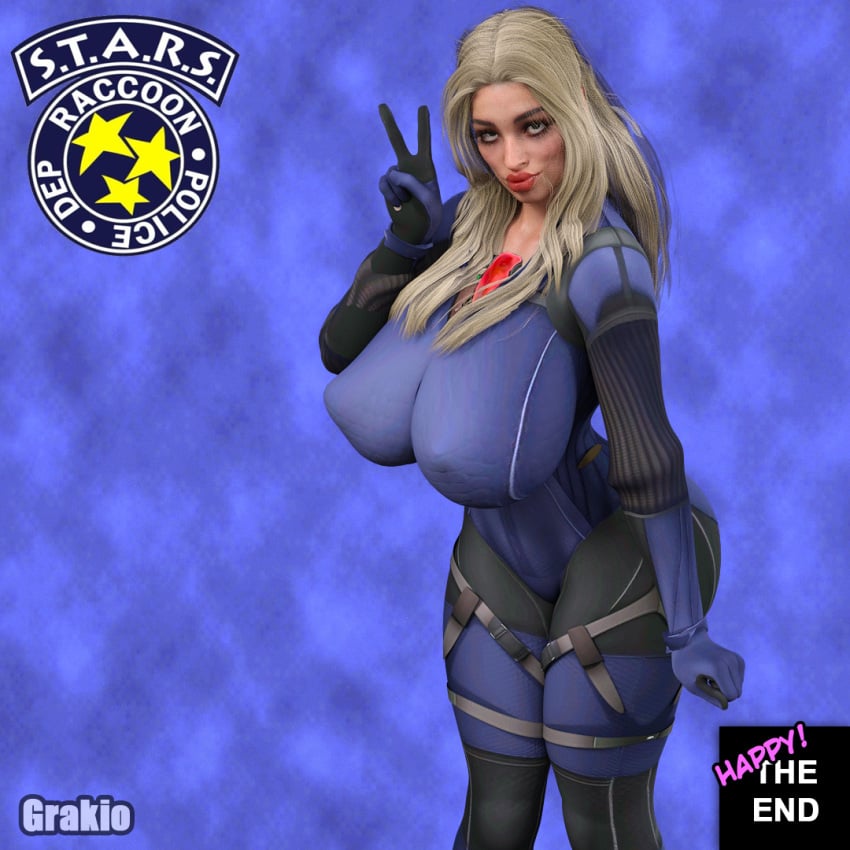 ass ass_expansion before_and_after big_breasts bimbofication blonde_hair brain_drain breast_expansion breasts comic female_only femsub grakio happy_trance huge_breasts jill_valentine jill_valentine_(blonde) large_breasts lipstick p30 police_uniform policewoman resident_evil text thighhighs transformation