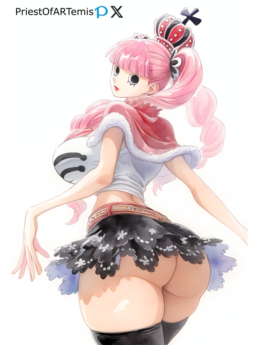 1girls ai_generated back_view big_ass big_breasts crown female female_only from_back huge_ass huge_breasts one_piece perona pink_hair ponytails priestofart skirt solo solo_female solo_focus stockings tagme tagme_(artist) tagme_(character) thick_thighs upskirt