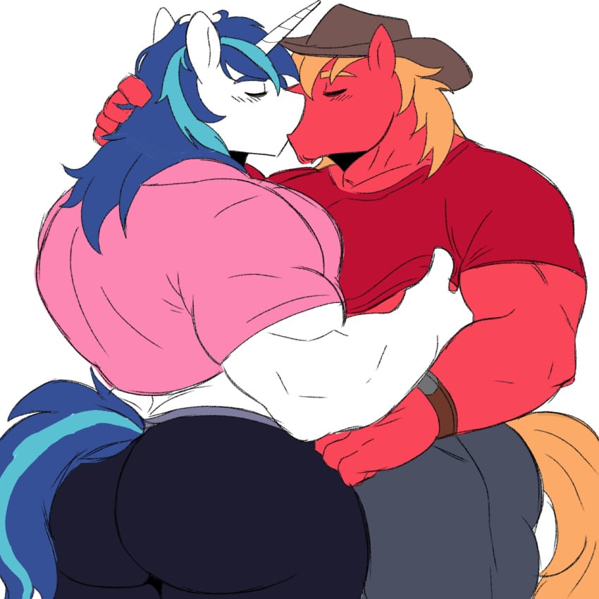 2boys 2horses 2males ass ass bara bara_ass bara_tiddies bara_tits big_ass big_butt big_macintosh_(mlp) big_pecs blush bubble_ass bubble_butt earth_pony equine fully_clothed gay horse humanoid kissing large_pectorals long_hair long_hair_male male male/male male_only muscular muscular_male my_little_pony red_body shining_armor_(mlp) stallion unicorn unicorn_horn white_body yaoi yifforroarts