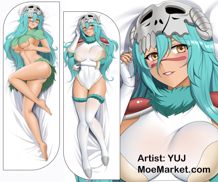 bleach blue_hair dakimakura facial_tuft female green_skirt nelliel_tu_odelschwanck skull_on_head