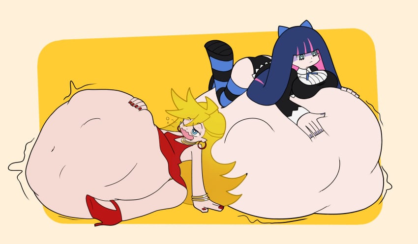 burping justapotato lying_on_stomach mass_vore panty_&_stocking_with_garterbelt panty_anarchy same_size_vore soft_vore stocking_anarchy struggling struggling_prey unwilling unwilling_prey vore vore_belly