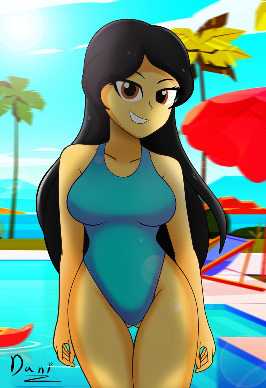 danielita_(oc) danielitamlp_(artist) looking_at_viewer one_piece_swimsuit smiling