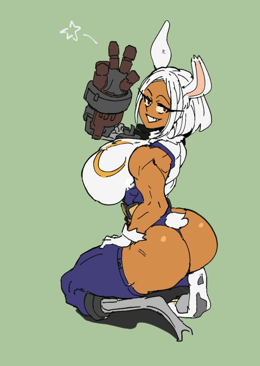 1girls bathsalts1 boku_no_hero_academia dark_skin dark_skinned_female looking_at_viewer miruko my_hero_academia prosthetic_arm prosthetic_leg prosthetic_limb rumi_usagiyama tagme thick_thighs white_hair