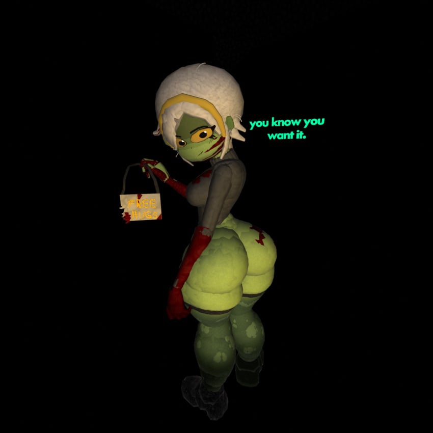 3d 3d_(artwork) 3d_model big_ass black_background black_turtleneck blood dat_ass dead_ahead detailed female fishnets free_hugs_(dead_ahead) lighting rec_room recroom recroom-nsfw solo_female submissive white_hair wide_hips zombie_girl