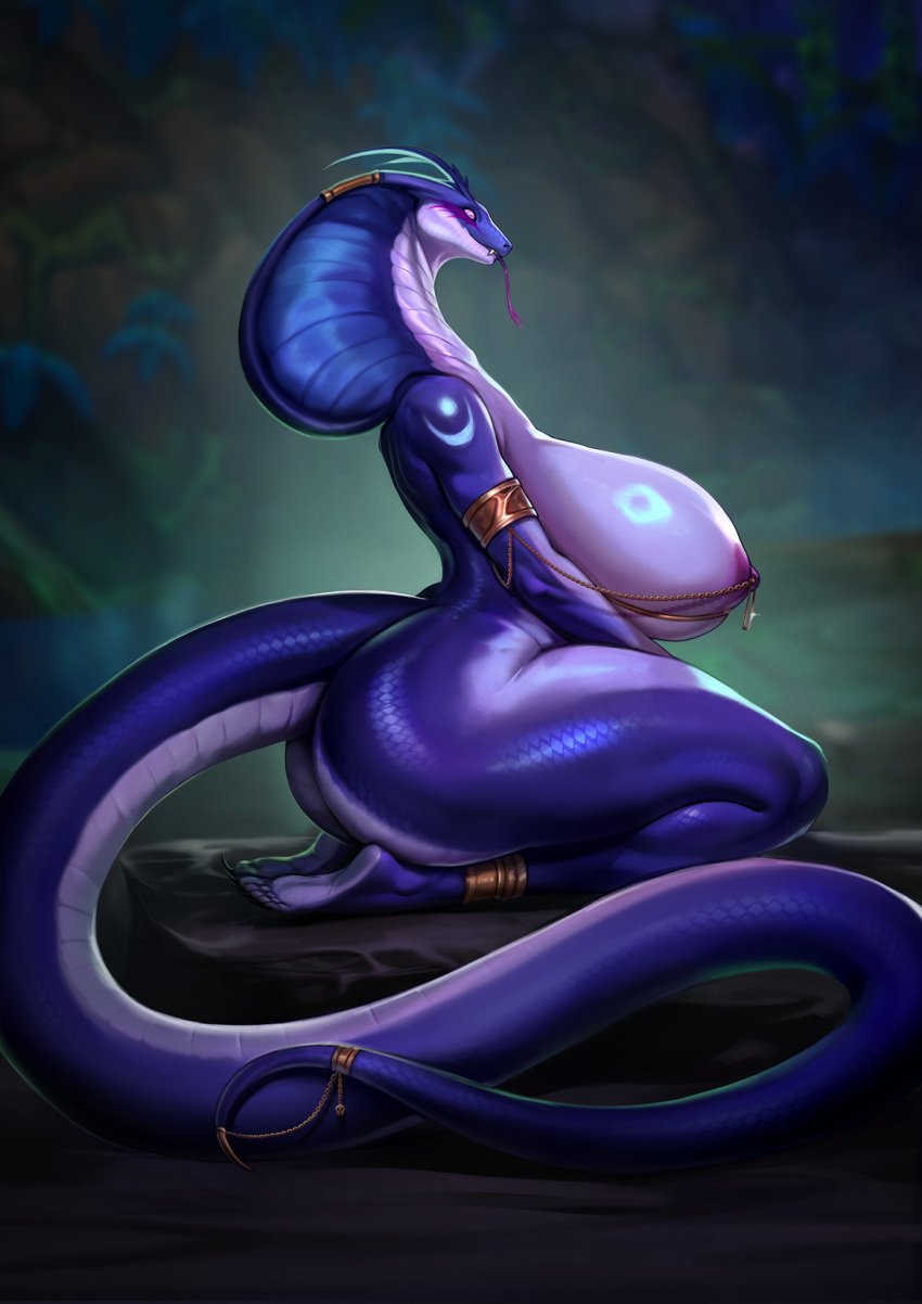 druid druid_(warcraft) dungeon huge_ass huge_breasts markings myafkalka nipple_piercing scalie snake snake_girl tail tongue_out veloaoi warcraft world_of_warcraft